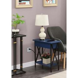 Tucson Flip Top End Table with Charging Station and Shelf in Cobalt Blue/Black - Convenience Concepts 161859CBEBL