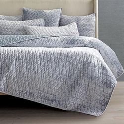 Marquette Velvet Quilted Bedding - Dusty Blue, Dusty Blue Quilt, Queen Dusty Blue Quilt - Frontgate