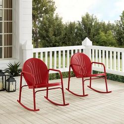 Griffith 2Pc Outdoor Metal Rocking Chair Set Bright Red Gloss - 2 Rocking Chairs - Crosley CO1013-RE