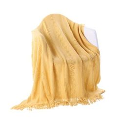 Battilo Home Intricate Woven Throw Blanket with Raised Patterns and Tasseled End, 50"L x 60"W by Battilo Home in Yellow (Size 50" X 60")