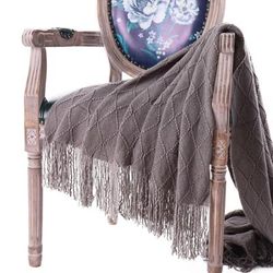 Battilo Home Soft Throw Blanket Warm & Knitted Blankets with Decorative Fringe Lightweight for Bed o by Battilo Home in Grey (Size 50" X 60")