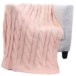 Battilo Home Cable Knit Throw Blanket, Acrylic Soft Cozy Snuggle Blanket, All Seasons Suitable for A by Battilo Home in Blush (Size 50" X 60")