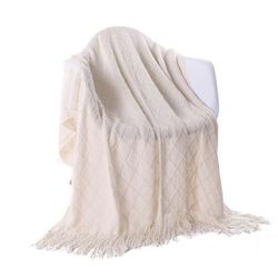 Battilo Home Soft Throw Blanket Warm & Knitted Blankets with Decorative Fringe Lightweight for Bed o by Battilo Home in White (Size 52" X 80")