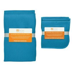 Microfiber Waffle Cloth & Towel 5pc Set by Mu Kitchen in Sea Blue