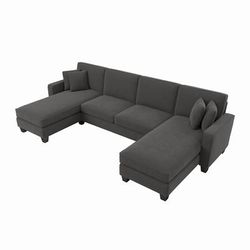 Bush Furniture Stockton 130W Sectional Couch with Double Chaise Lounge in Charcoal Gray Herringbone - SNY130SCGH-03K