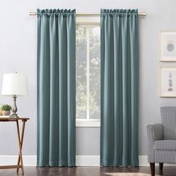 Wide Width Sun Zero Blackout Greenwich Rod-Pocket Panel by BrylaneHome in Mineral (Size 40" W 84" L)