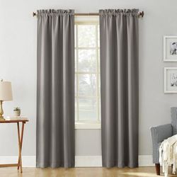Wide Width Sun Zero Blackout Greenwich Rod-Pocket Panel by BrylaneHome in Grey (Size 40" W 84" L)