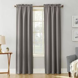 Wide Width Sun Zero Blackout Greenwich Rod-Pocket Panel by BrylaneHome in Grey (Size 40" W 63" L)
