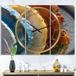 Mineral Slice Xv Large Fashion Multipanel Wall Clock by Designart in Blue