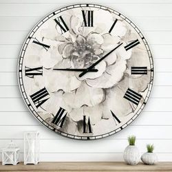 Indigold Grey Peonies I Traditional Wall Clock by Designart in Grey