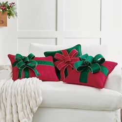Christmas Bow Pillow - Green - Grandin Road