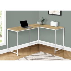 "Computer Desk / Home Office / Corner / 58"L / L Shape / Work / Laptop / Metal / Laminate / Natural / White / Contemporary / Modern - Monarch Specialties I 7397"