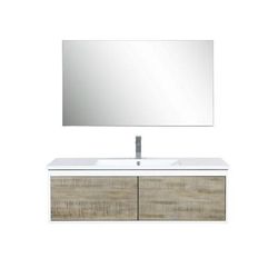 "Scopi 48" Rustic Acacia Bathroom Vanity, Acrylic Composite Top with Integrated Sink, Labaro Brushed Nickel Faucet Set, and 43" Frameless Mirror - Lexora Home LSC48SRAOSM43FBN"