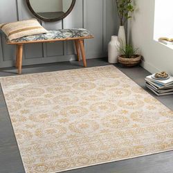 Estefania 2'7" x 7'3" Traditional Updated Traditional Farmhouse Gray/Light Gray/Mustard Washable Runner - Hauteloom