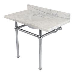 "Kingston Brass KVPB3630MB1 Templeton 36" x 22" Carrara Marble Vanity Top with Brass Console Legs, Carrara Marble/Polished Chrome - Kingston Brass KVPB3630MB1"