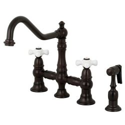 "Kingston Brass KS3275PXBS Restoration 8" Bridge Kitchen Faucet with Sprayer, Oil Rubbed Bronze - Kingston Brass KS3275PXBS"