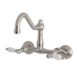 "Kingston Brass KS3228PL Vintage 6" Adjustable Center Wall Mount Kitchen Faucet, Brushed Nickel - Kingston Brass KS3228PL"