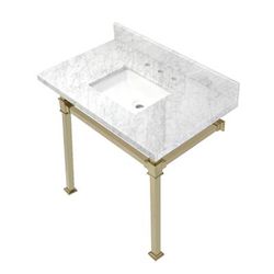 Kingston Brass KVPB36MSQ7 Monarch 36-Inch Carrara Marble Console Sink, Marble White/Brushed Brass - Kingston Brass KVPB36MSQ7