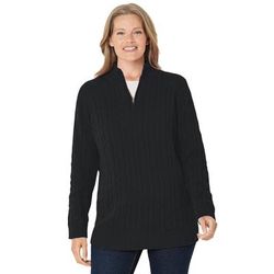 Plus Size Women's Cable Knit Half-Zip Pullover Sweater by Woman Within in Black (Size 1X)