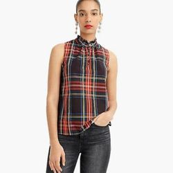 J. Crew Tops | J. Crew Royal Stewart Plaid Ruffle Neck Top | Color: Black/Brown | Size: 6