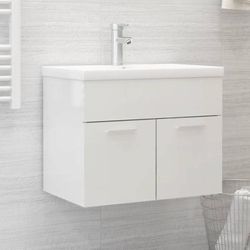 vidaXL Mobile Bagno con Lavabo Integrato Bianco Lucido in Truciolato