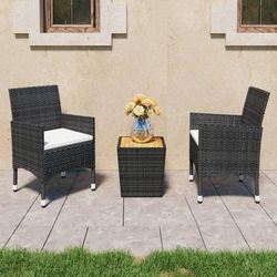 vidaXL Set da Bistrot per Giardino 3 pz in Polyrattan e Acacia Nero