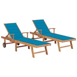 vidaXL Lettini Prendisole 2 pz con Cuscino Blu Legno Massello di Teak