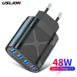 USLION – chargeur USB 4 ports Quick Charge QC 3.0 48W pour téléphone Samsung Xiaomi mi 11