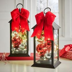 12"H LED Ornament Lanterns, Set of 2 by BrylaneHome in Black