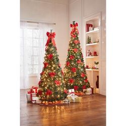 Fully Decorated Pre-Lit 7 Pop-Up Christmas Tree by BrylaneHome in Poinsettia