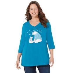 Plus Size Women's Wit & Whimsy Tees by Catherines in Deep Teal Polar Bear (Size 4X)