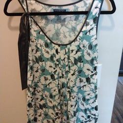 American Eagle Outfitters Tops | American Eagle Floral Tank W Ribbon And Pleats | Color: Gray/Green | Size: L