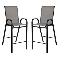 2 Pack Brazos Series Gray Stackable Outdoor Barstools with Flex Comfort Material and Metal Frame [2-JJ-092H-GR-GG] - Flash Furniture 2-JJ-092H-GR-GG