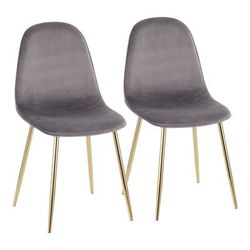 Pebble Contemporary Chair in Gold Steel and Grey Velvet by LumiSource - Set of 2 - Lumisource CH-PEBBLE AUVGY2