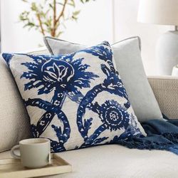 Shongaloo 22" Square Traditional Navy/Ivory/Ink Blue/Teal Throw Pillow - Boutique Rugs