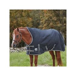 SmartPak Deluxe Stocky Fit High Neck Turnout Blanket with Earth Friendly Fabric - 78 - Medium (220g) - Black w/ Grey Trim & White Piping - Smartpak
