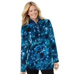 Plus Size Women's Microfleece Quarter-Zip Pullover by Woman Within in Navy Fun Tie Dye (Size 4X) Jacket