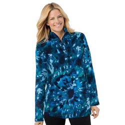 Plus Size Women's Microfleece Quarter-Zip Pullover by Woman Within in Navy Fun Tie Dye (Size 3X) Jacket