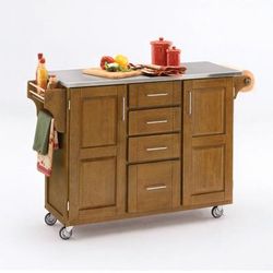 Large Cottage Oak Finish Create a Cart with Stainless Steel Top by Homestyles in Oak Stainless Steel
