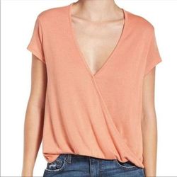 Free People Tops | Free People We The Free Hoffman Tee Faux Wrap Crossover V-Neck Top Size Small | Color: Orange | Size: S