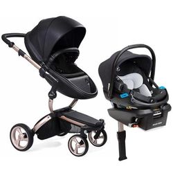 Mima Xari 4G + Maxi Cosi Coral XP Travel System Bundle - Rose Gold - Black / Black / Essential Black