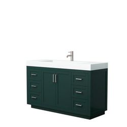 Miranda 60 Inch Single Bathroom Vanity in Green, 4 Inch Thick Matte White Solid Surface Countertop, Integrated Sink, Brushed Nickel Trim - Wyndham WCF292960SGEK4INTMXX