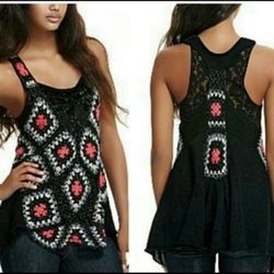 Free People Tops | Free People Boho Razor Back W/ Threads Of Gold Spun And Sequins Size S/ P | Color: Black | Size: S