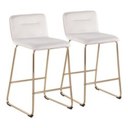 Casper Fixed-Height Contemporary Counter Stool in Gold Metal and Cream Velvet by LumiSource - Set of 2 - Lumisource B26-CASPER2 AUVCR2