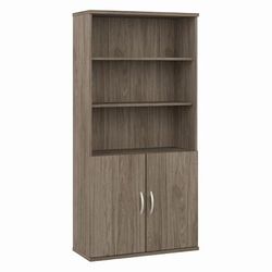 Bush Business Furniture Hybrid Tall 5 Shelf Bookcase with Doors in Modern Hickory - Bush Business Furniture HYB024MH