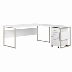 Bush Business Furniture Hybrid 72W x 36D L Shaped Table Desk with 3 Drawer Mobile File Cabinet in White - Bush Business Furniture HYB010WHSU