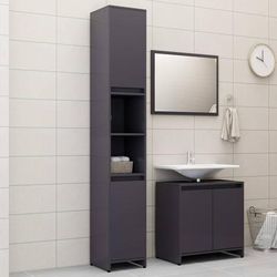 vidaXL Set Mobili da Bagno 3 pz Grigio Lucido in Truciolato