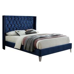 Better Home Products Alexa Velvet Upholstered Queen Platform Bed in Blue - Better Home Products Alexa-50-Blue