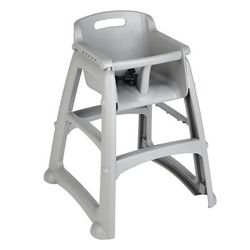 Rubbermaid FG781408PLAT 29 3/4" Stackable Plastic High Chair w/ Waist Strap, Platinum, Silver