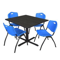 Regency Cain 48 in. Square Breakroom Table- Ash Grey & 4 M Stack Chairs- Blue - Regency TB4848AG47BE